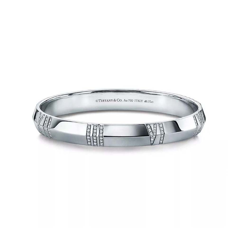 Tiffany X Closed Wide Hinged Bangle in White Gold with Diamonds