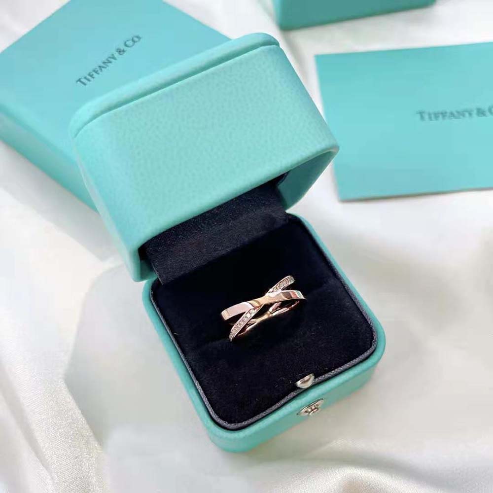 Tiffany X Narrow Ring in Rose Gold with Diamonds (4)