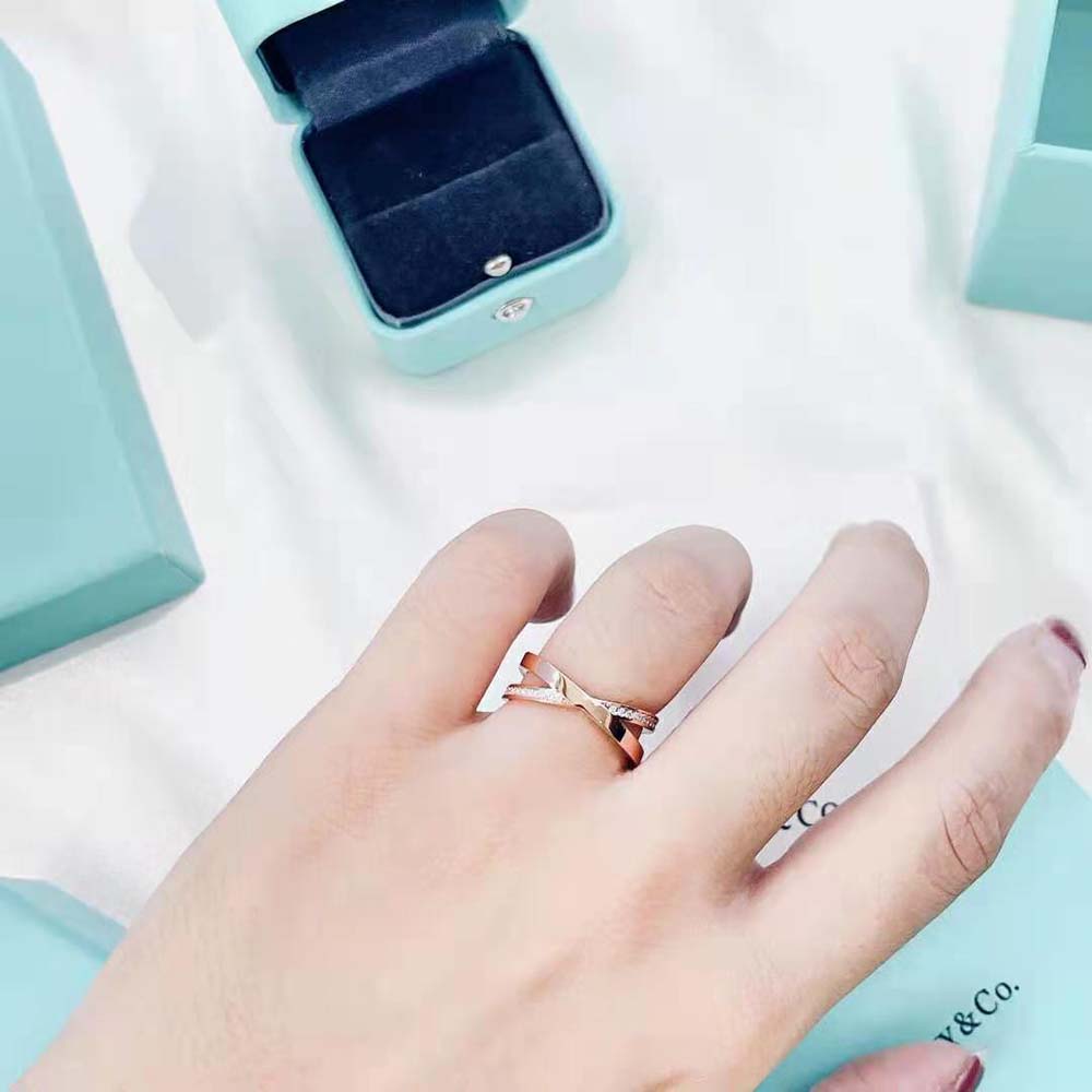 Tiffany X Narrow Ring in Rose Gold with Diamonds (7)