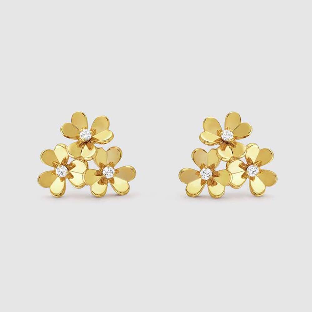 Van Cleef & Arpels Lady Frivole Earrings 3 Flowers Mini Model in 18K Yellow Gold (1)