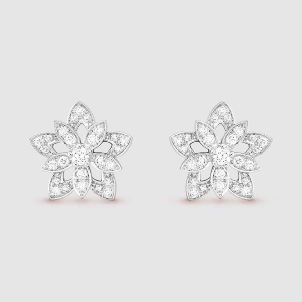 Van Cleef & Arpels Lady Lotus Openwork Earrings Mini Model in 18K White Gold (1)