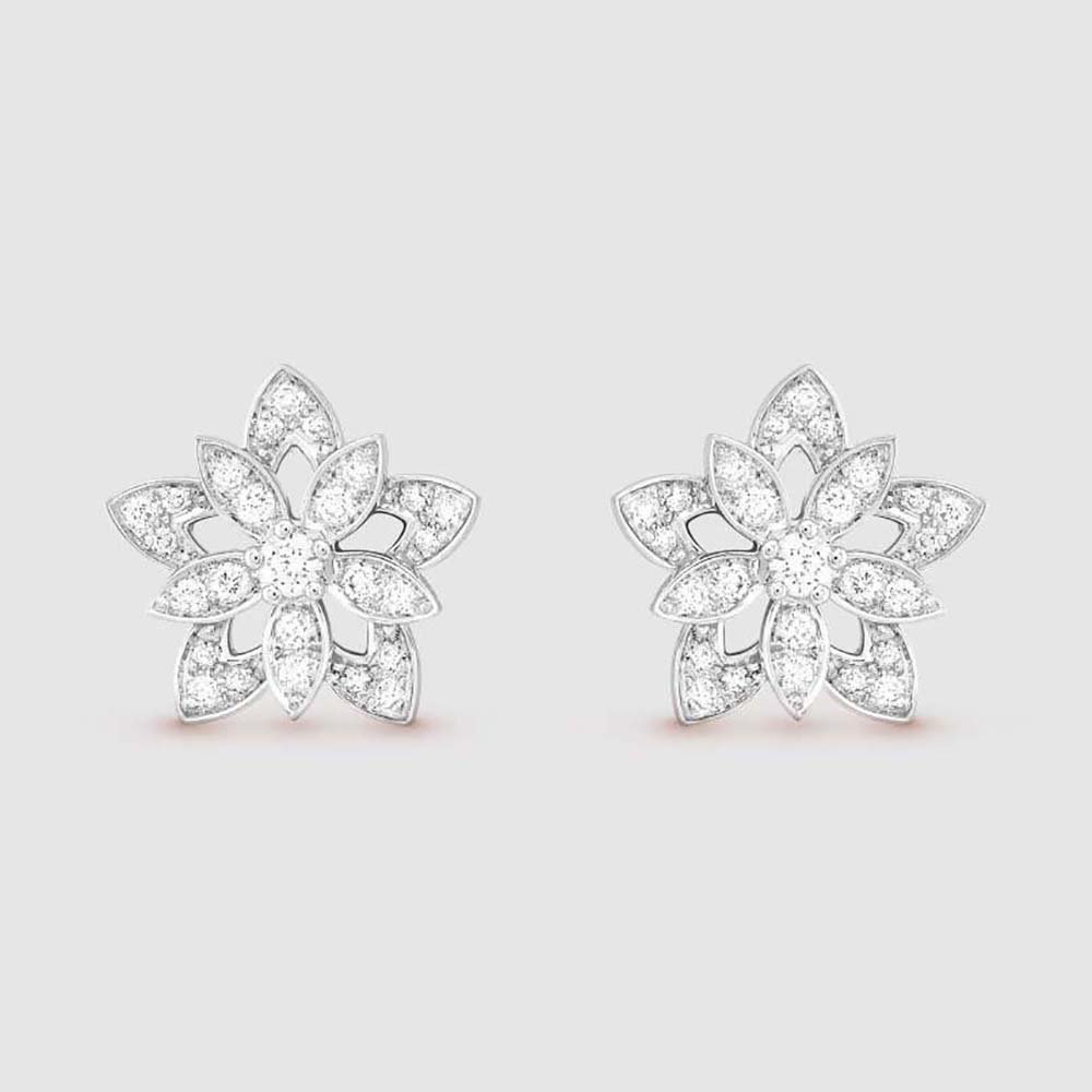 Van Cleef & Arpels Lady Lotus Openwork Earrings Mini Model in 18K White Gold