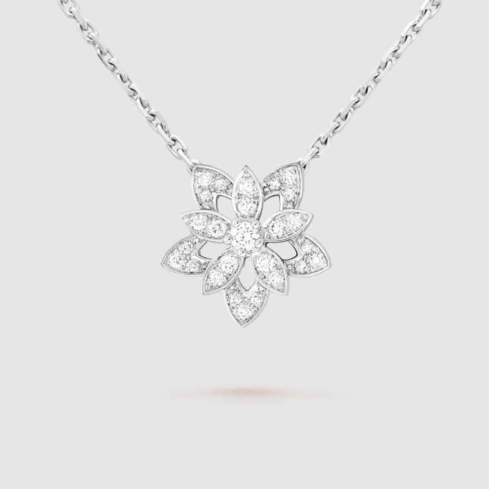 Van Cleef & Arpels Lady Lotus Openwork Pendant Mini Model in 18K White Gold