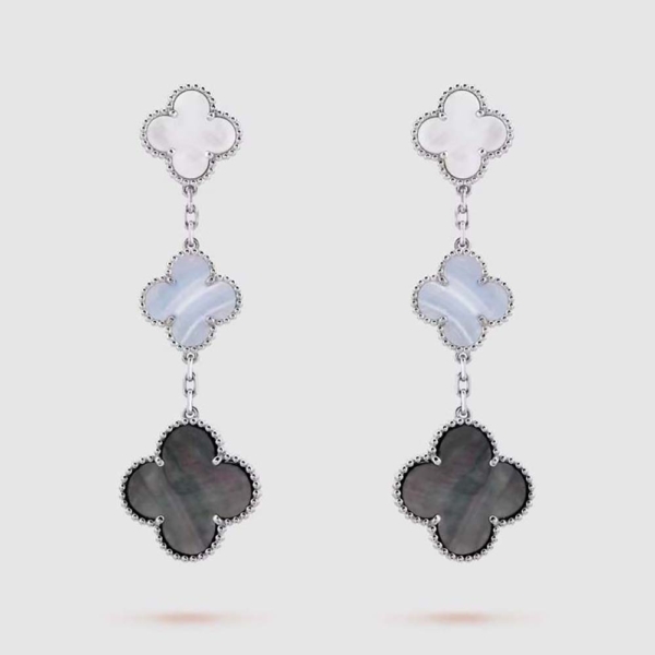 Van Cleef & Arpels Lady Magic Alhambra Earrings 3 Motifs in 18K White Gold (1)