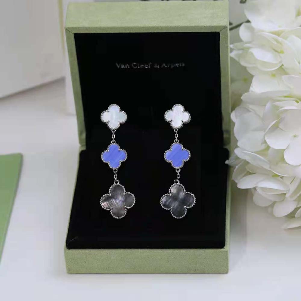 Van Cleef & Arpels Lady Magic Alhambra Earrings 3 Motifs in 18K White Gold (3)