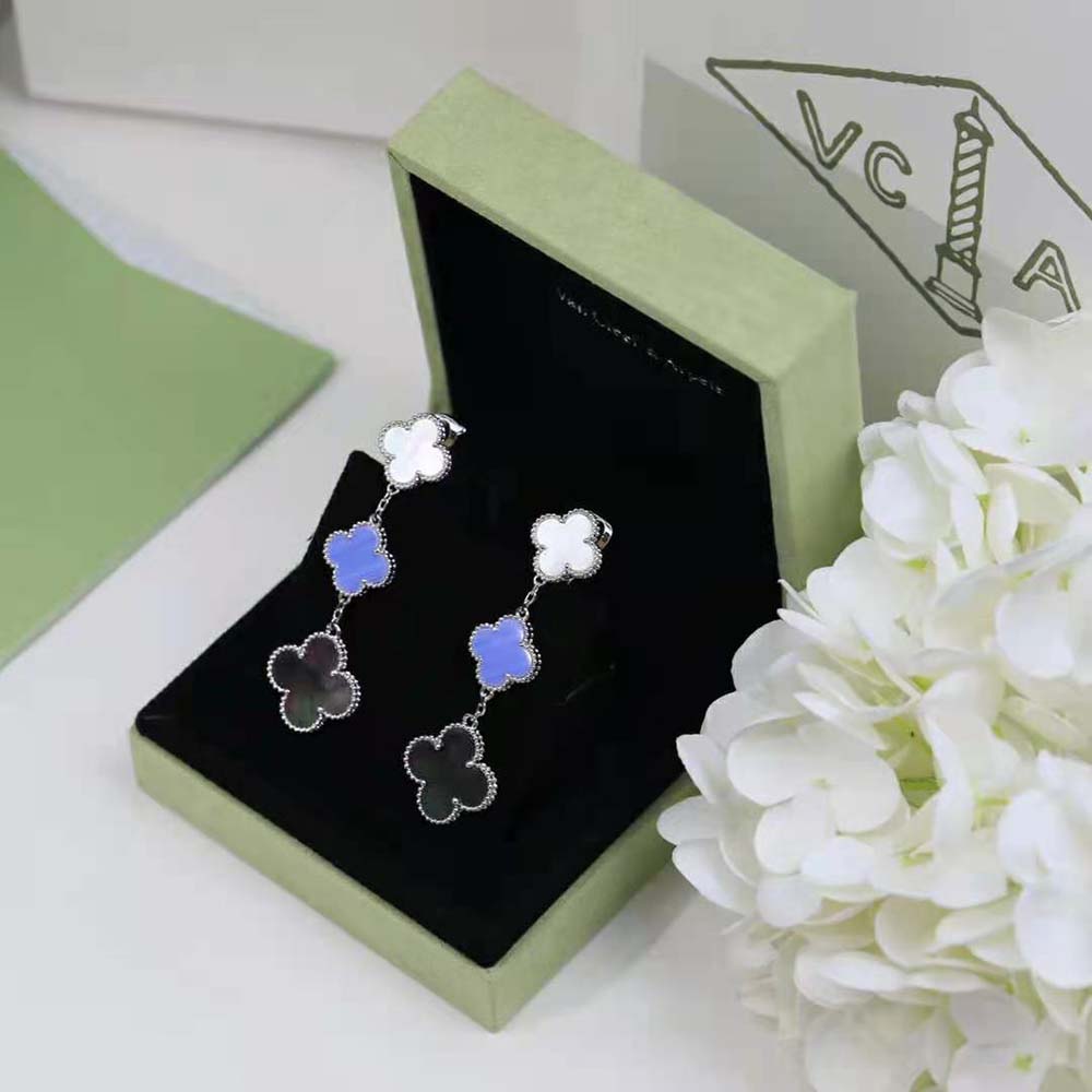 Van Cleef & Arpels Lady Magic Alhambra Earrings 3 Motifs in 18K White Gold (4)