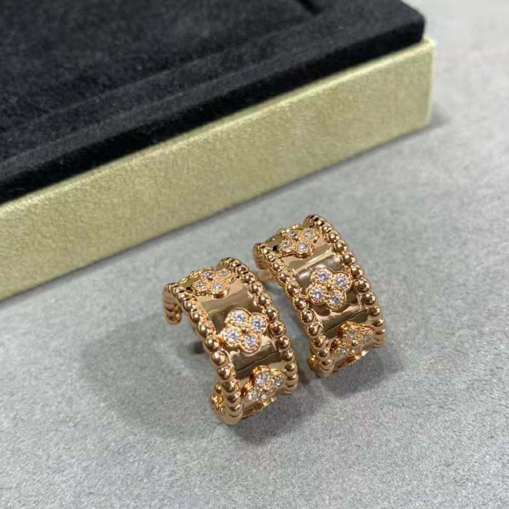 Van Cleef & Arpels Lady Perlée Clovers Hoop Earrings in 18K Rose Gold (4)