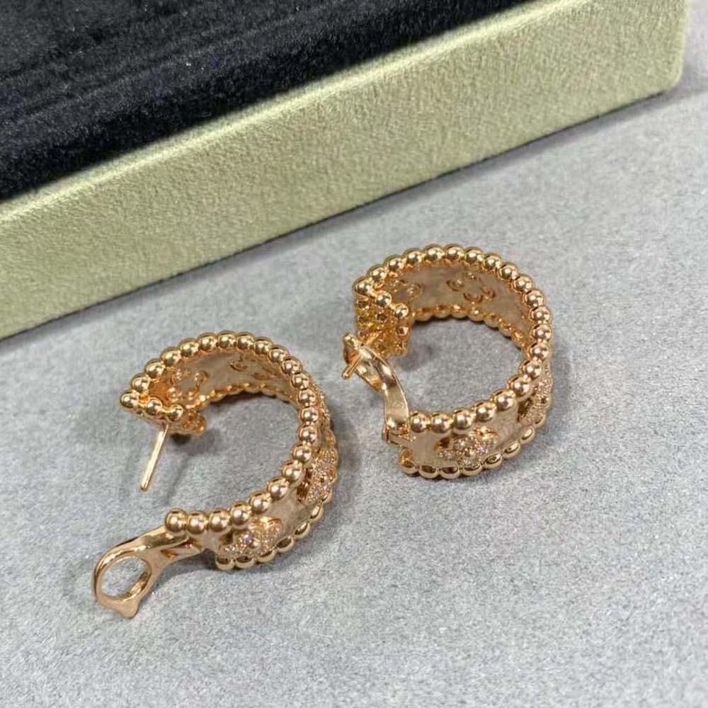 Van Cleef & Arpels Lady Perlée Clovers Hoop Earrings in 18K Rose Gold (5)