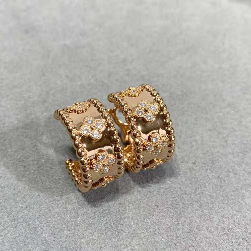 Van Cleef & Arpels Lady Perlée Clovers Hoop Earrings in 18K Rose Gold (6)