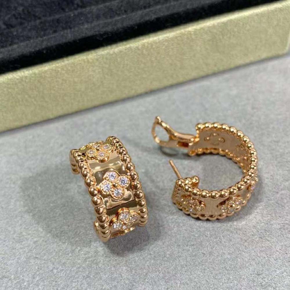 Van Cleef & Arpels Lady Perlée Clovers Hoop Earrings in 18K Rose Gold (7)