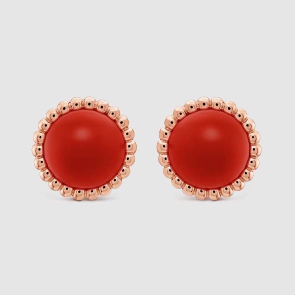 Van Cleef & Arpels Lady Perlée Couleurs Earrings in 18K Rose Gold-Red (1)