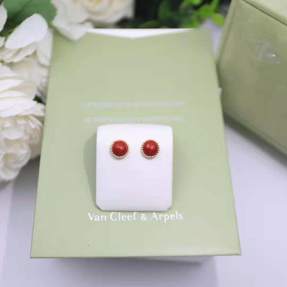 Van Cleef & Arpels Lady Perlée Couleurs Earrings in 18K Rose Gold-Red (4)