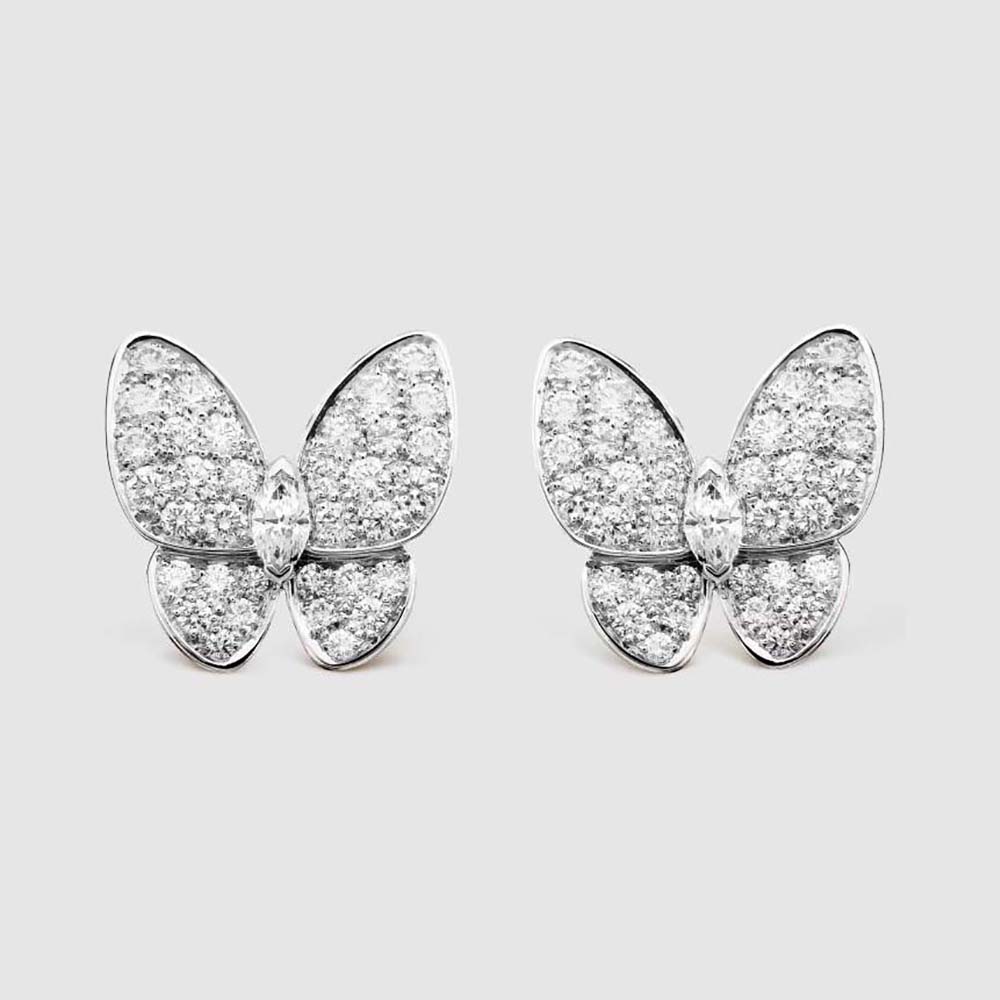 Van Cleef & Arpels Lady Two Butterfly Earrings in 18K White Gold and Diamond