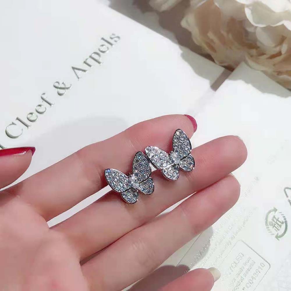 Van Cleef & Arpels Lady Two Butterfly Earrings in 18K White Gold and Diamond (2)