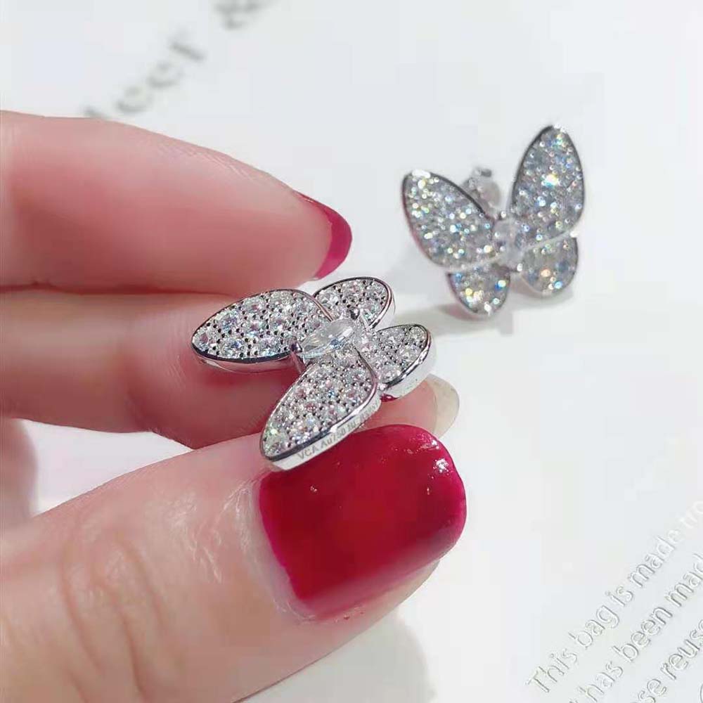 Van Cleef & Arpels Lady Two Butterfly Earrings in 18K White Gold and Diamond (3)