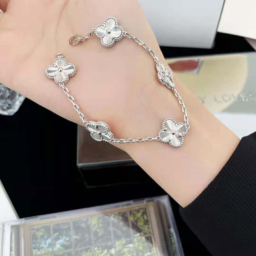 Van Cleef & Arpels Lady Vintage Alhambra Bracelet 5 Motifs in 18K White Gold (8)