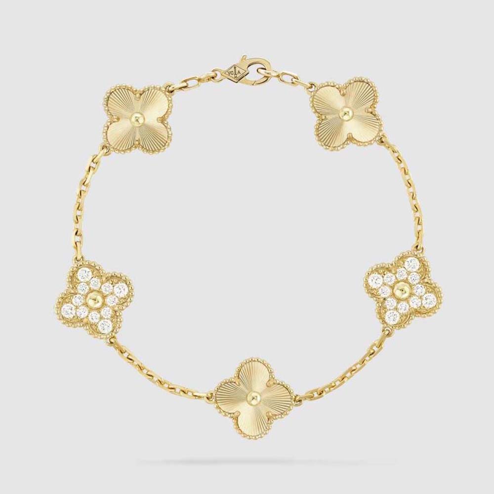 Van Cleef & Arpels Lady Vintage Alhambra Bracelet 5 Motifs in 18K Yellow Gold