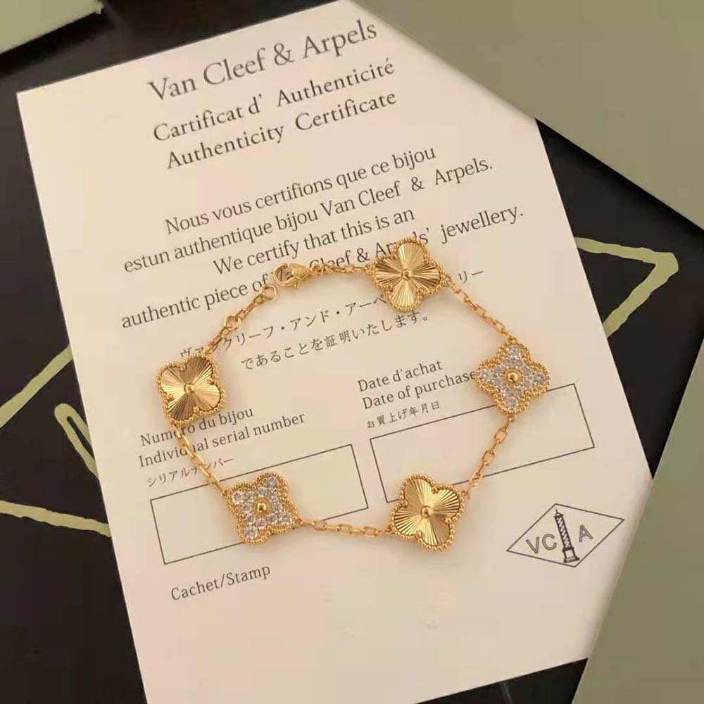 Van Cleef & Arpels Lady Vintage Alhambra Bracelet 5 Motifs in 18K Yellow Gold (3)