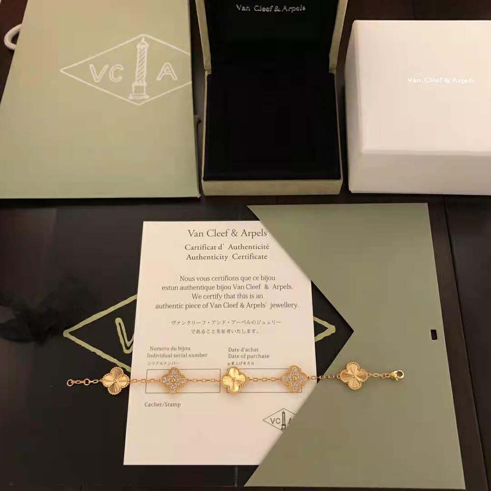 Van Cleef & Arpels Lady Vintage Alhambra Bracelet 5 Motifs in 18K Yellow Gold (6)