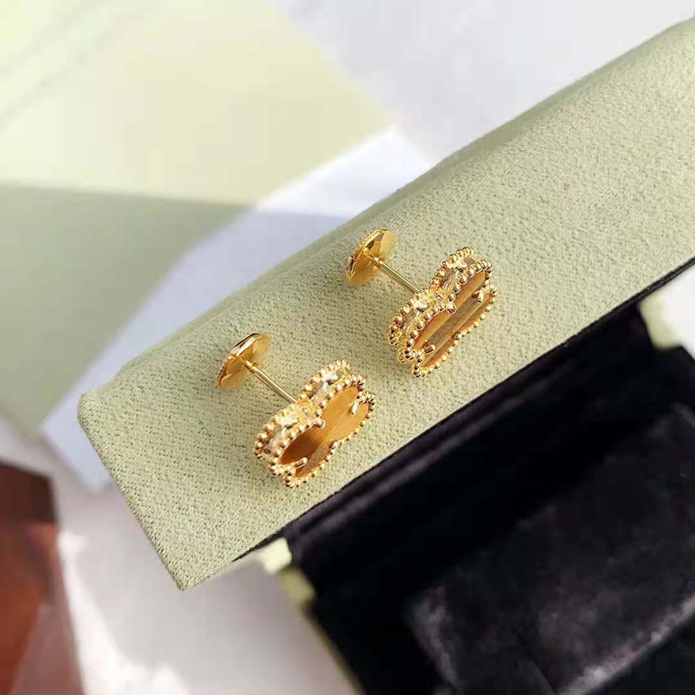 Van Cleef & Arpels Lady Vintage Alhambra Earrings in 18K Yellow Gold-Brown (6)