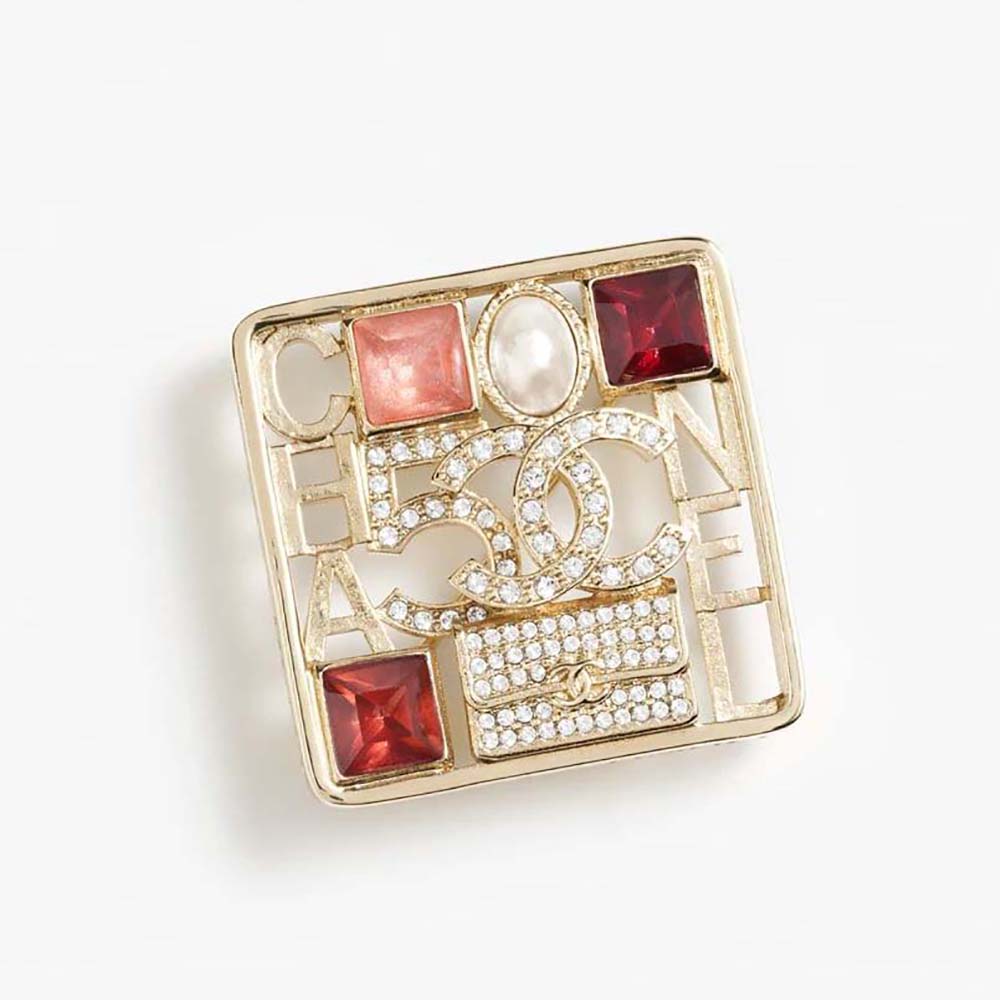 Chanel Women Brooch in Metal Strass and Glass Pearls