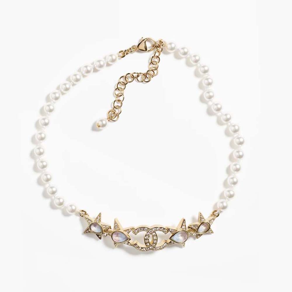Chanel Women Choker in Metal Glass Pearls & Strass