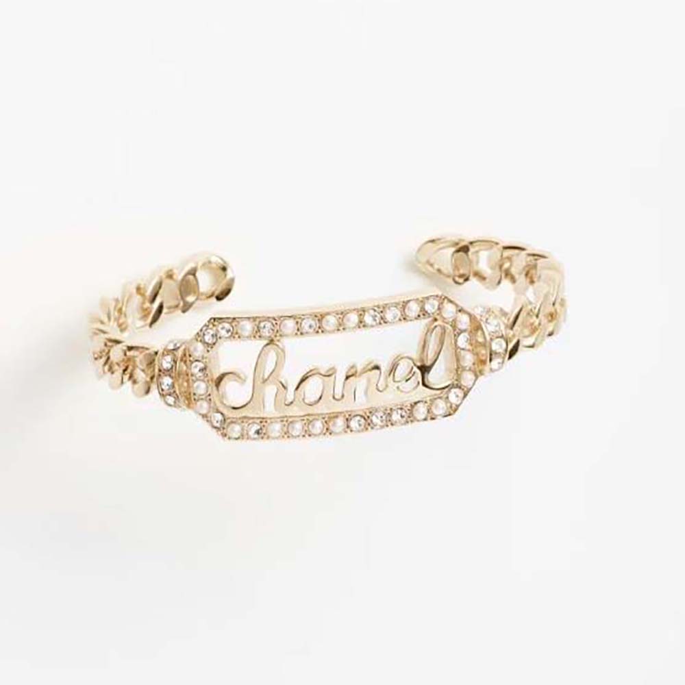 Chanel Women Cuff in Metal Glass Pearls and Strass
