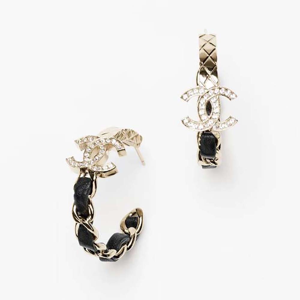 Chanel Women Hoop Earrings in Metal Calfskin and Strass