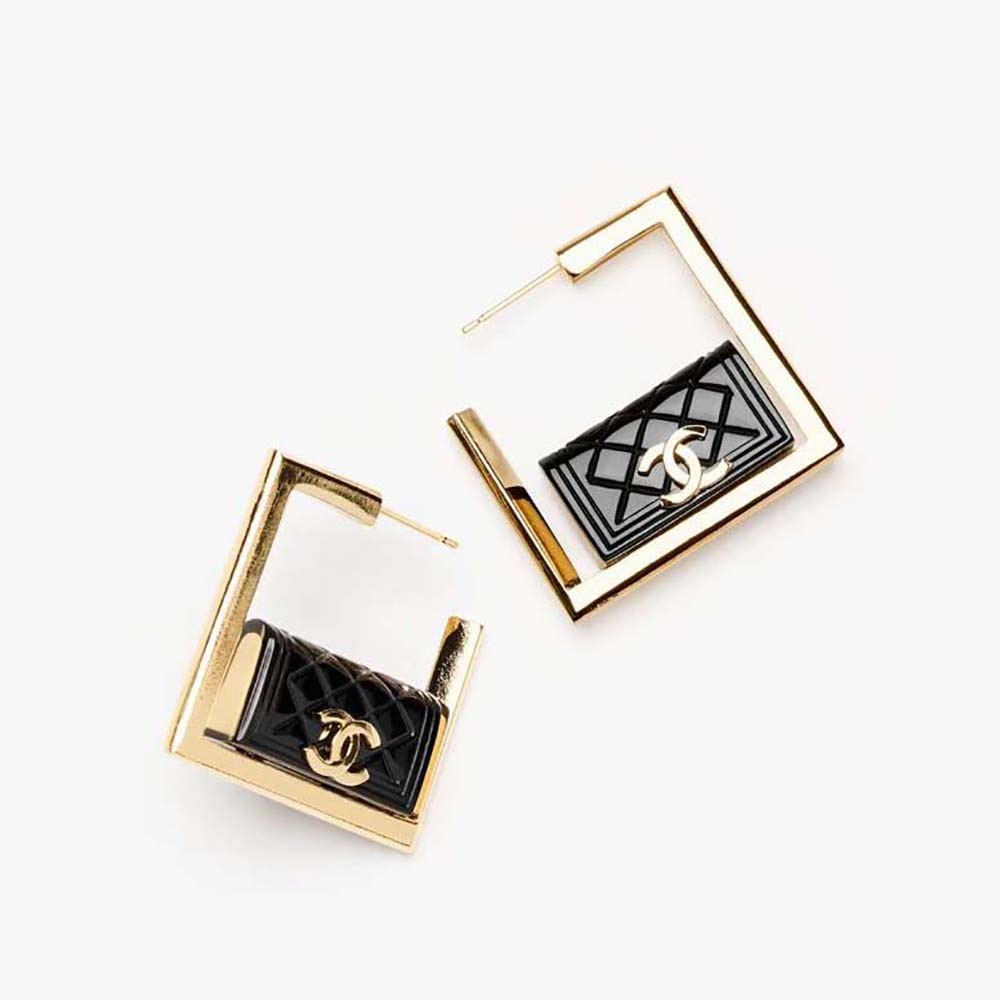 Chanel Women Hoop Earrings in Metal and Resin-Black (1)