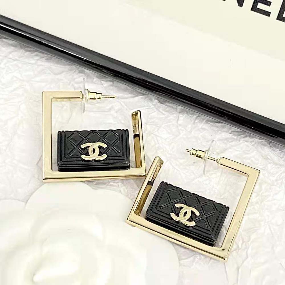 Chanel Women Hoop Earrings in Metal and Resin-Black (2)