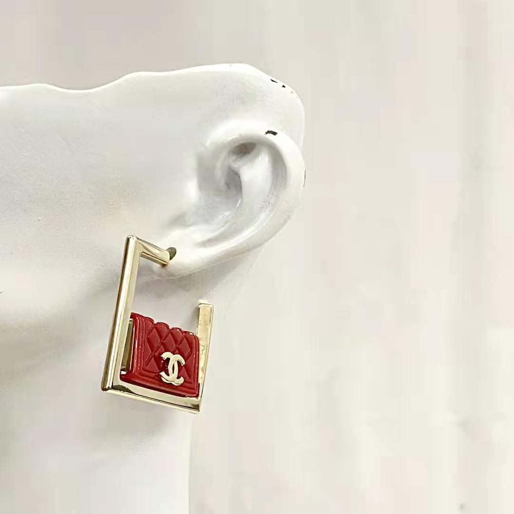 Chanel Women Hoop Earrings in Metal and Resin-Red (5)