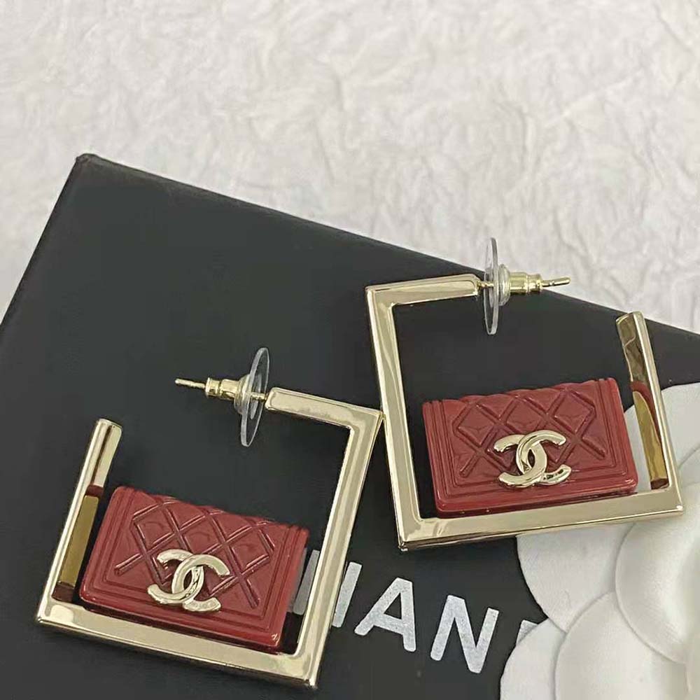 Chanel Women Hoop Earrings in Metal and Resin-Red (6)