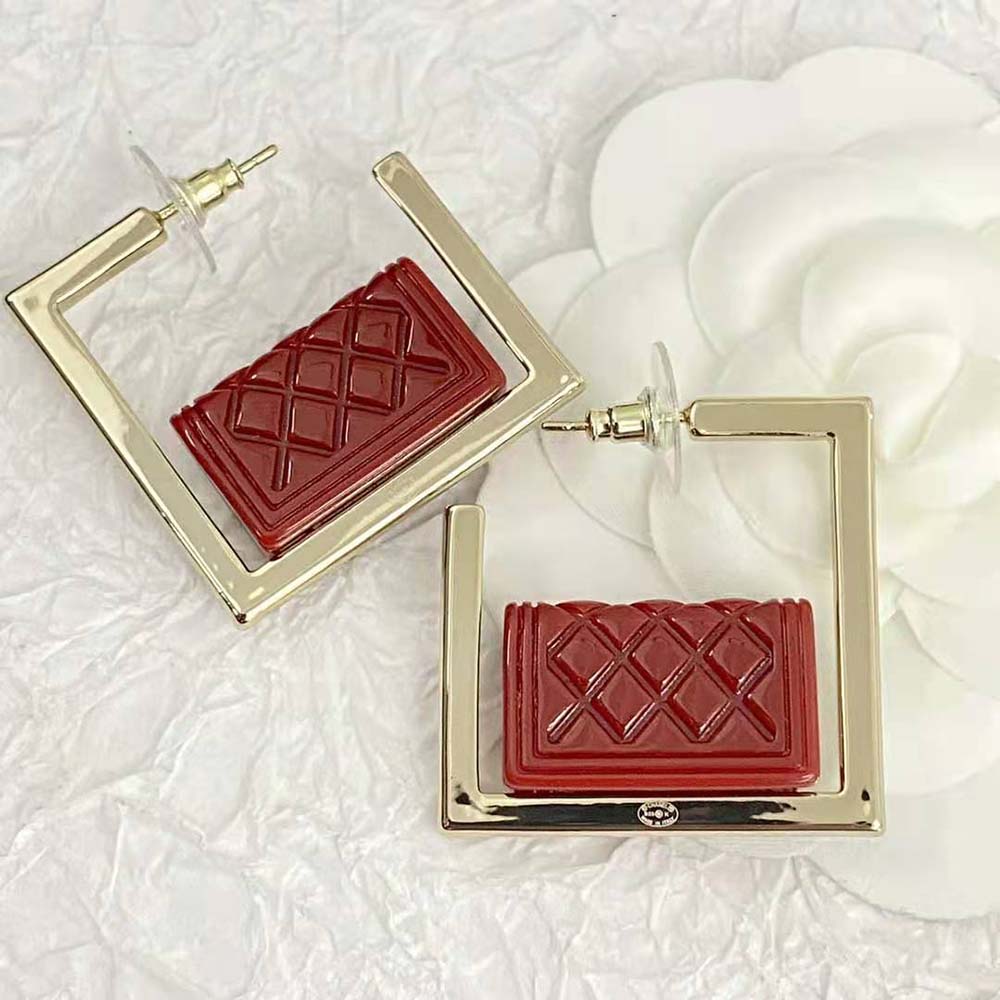 Chanel Women Hoop Earrings in Metal and Resin-Red (7)