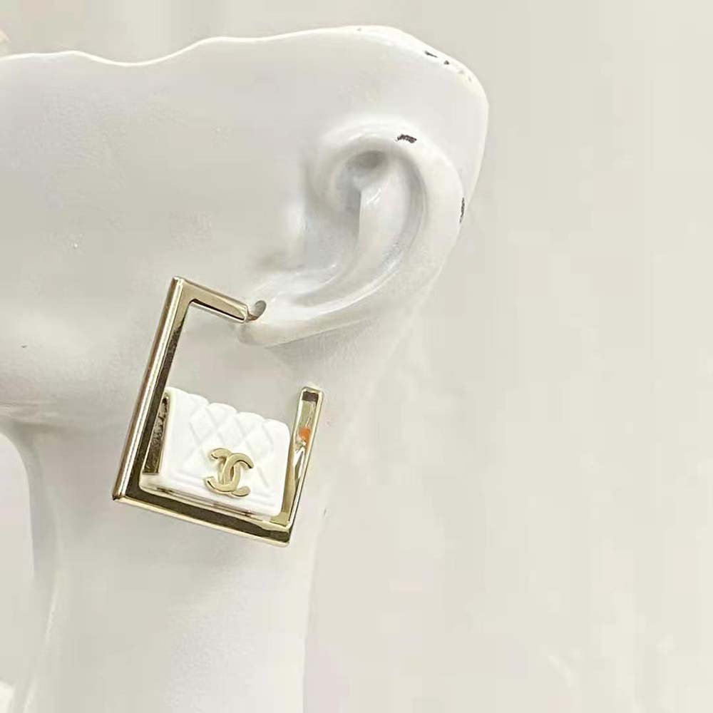 Chanel Women Hoop Earrings in Metal and Resin-White (3)