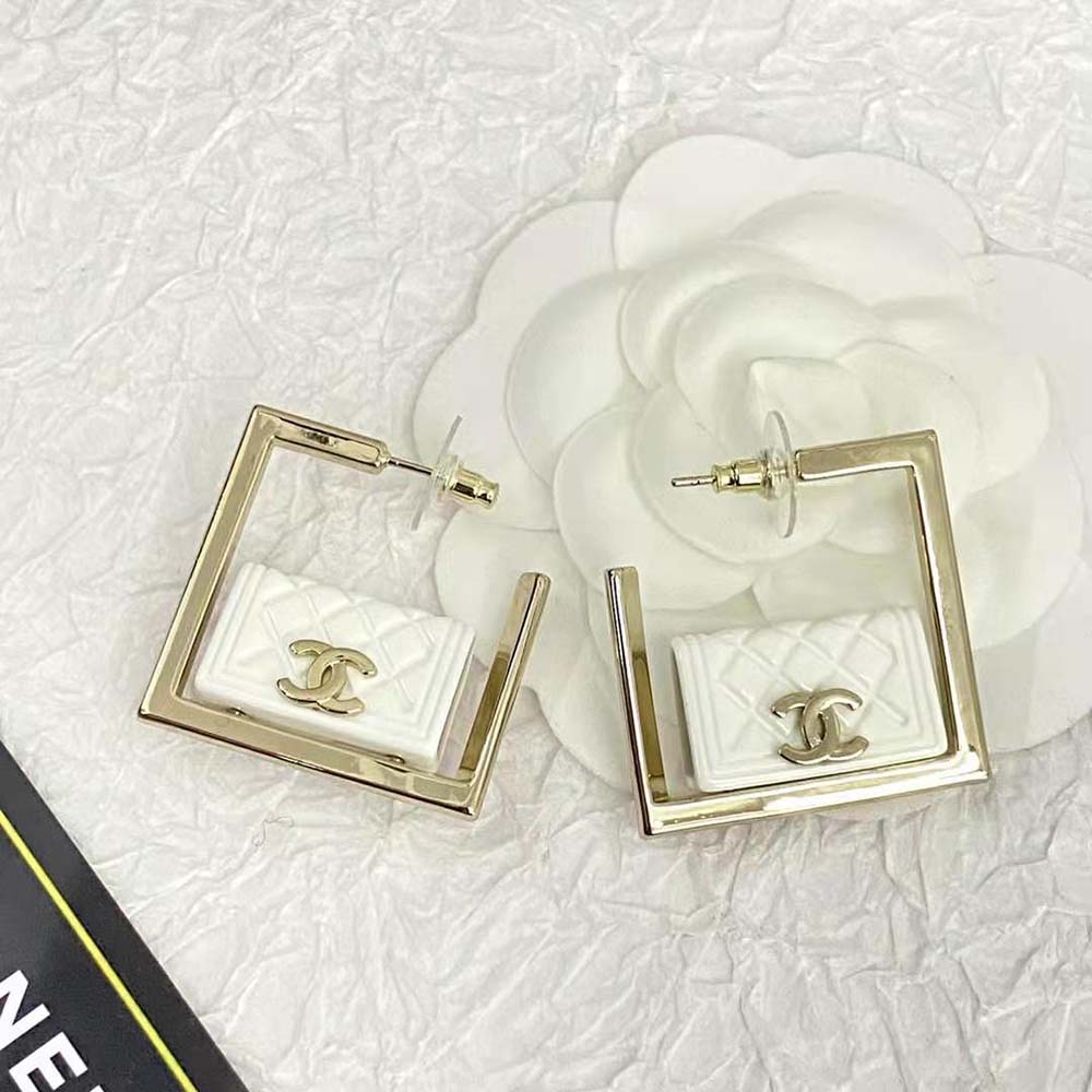 Chanel Women Hoop Earrings in Metal and Resin-White (4)