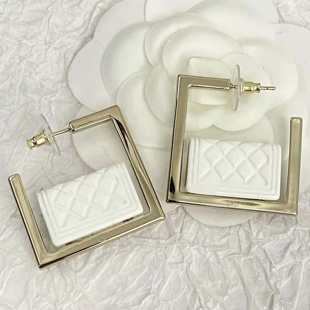 Chanel Women Hoop Earrings in Metal and Resin-White (5)