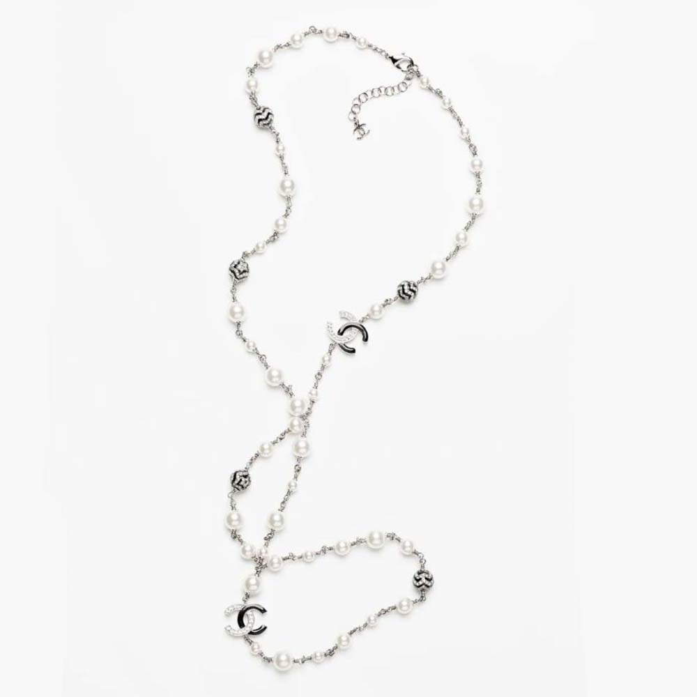 Chanel Women Long Necklace in Metal Glass Pearls and Strass