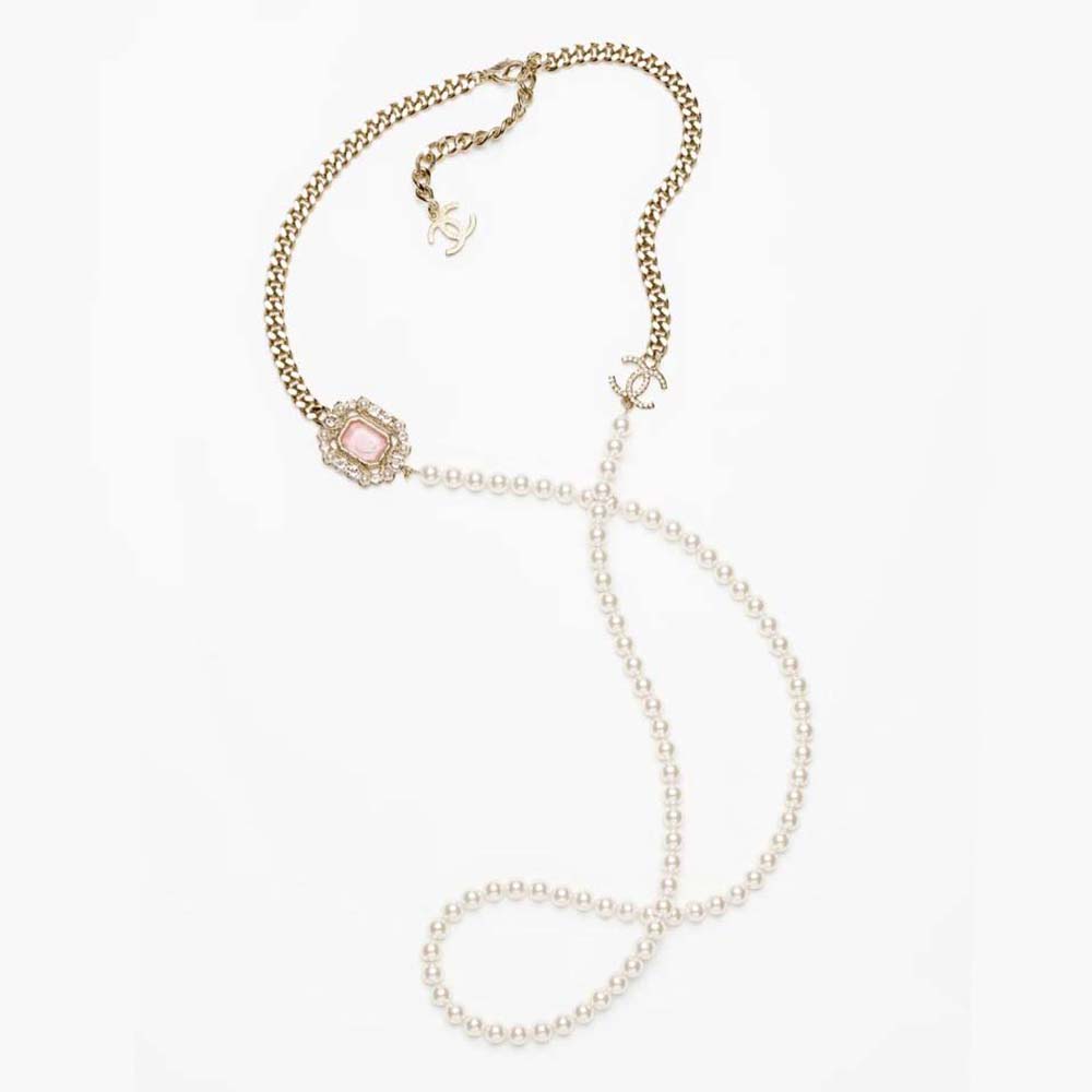 Chanel Women Long Necklace in Metal Resin Glass Pearls and Strass