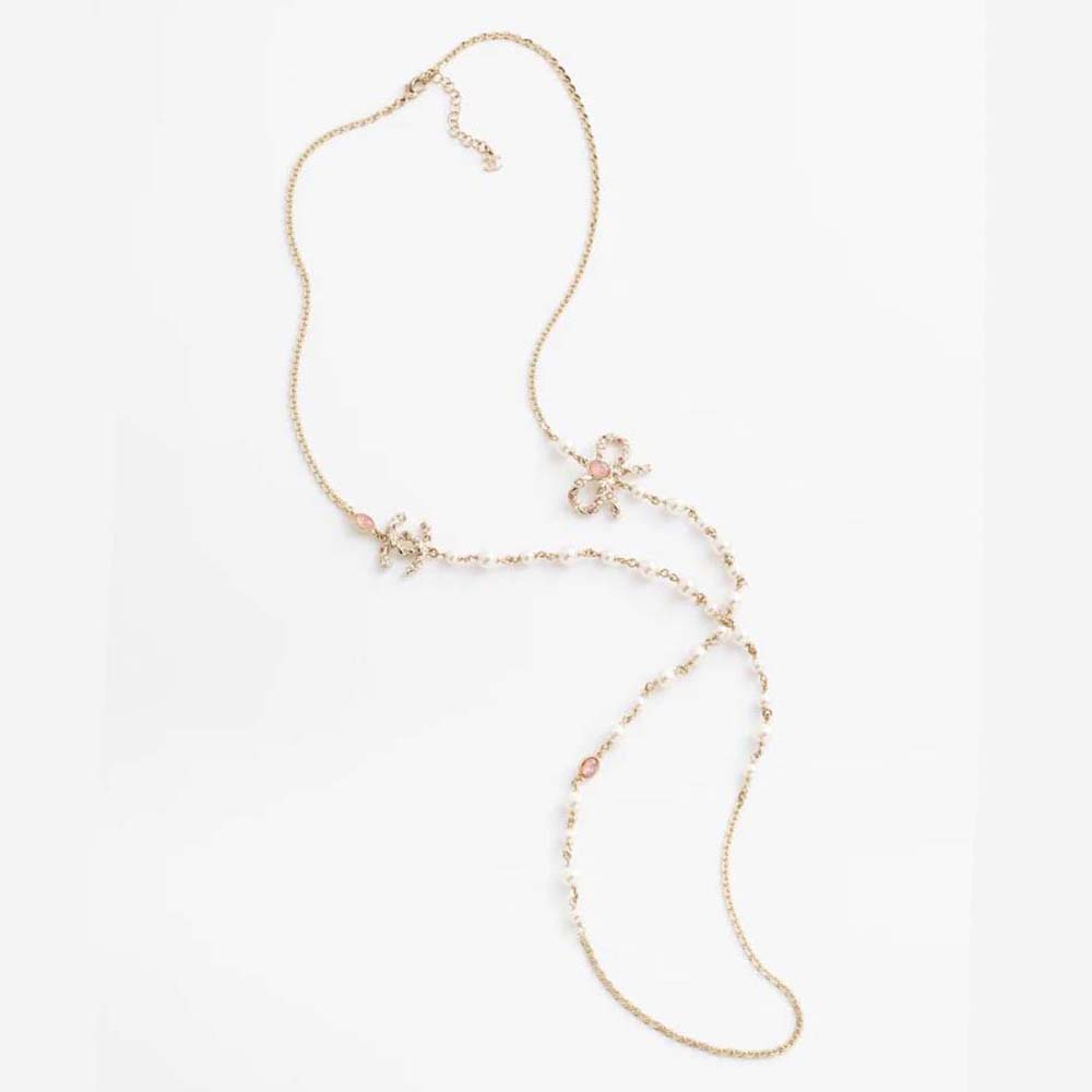 Chanel Women Long Necklace in Metal and Glass Pearls Strass