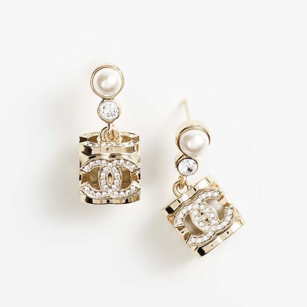 Chanel Women Pendant Earrings Metal Glass Pearls and Strass