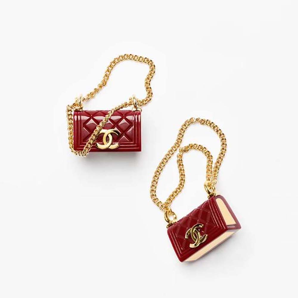 Chanel Women Stud Earrings in Metal and Resin-Red (1)