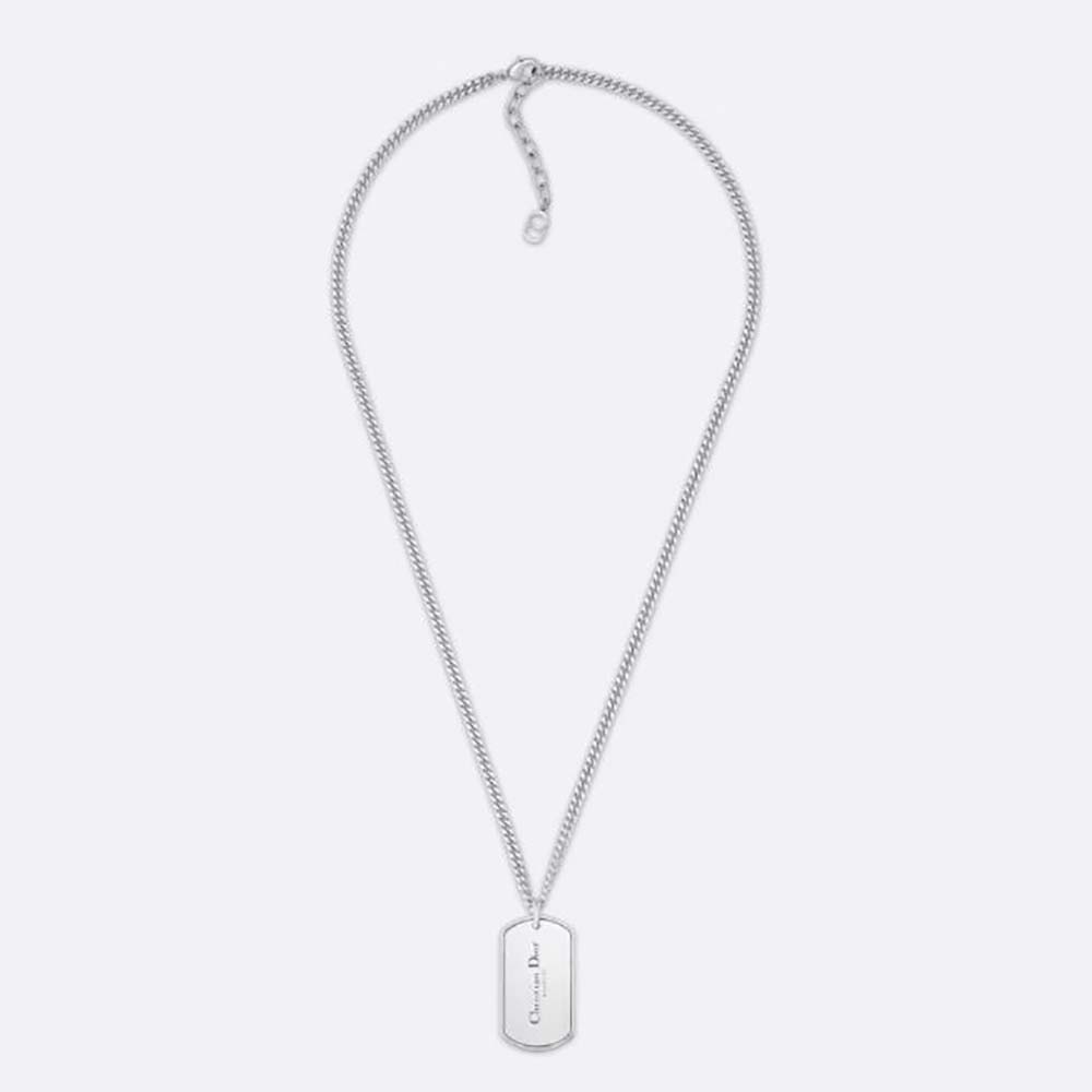 Dior Men CD Couture Plate Pendant Necklace Silver-Finish Brass