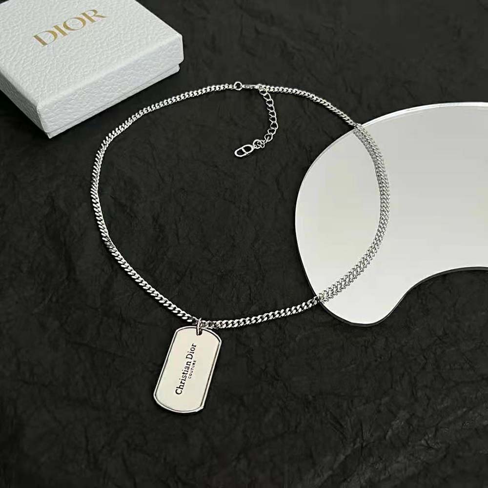 Dior Men CD Couture Plate Pendant Necklace Silver-Finish Brass (2)