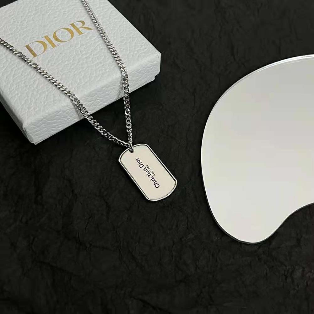 Dior Men CD Couture Plate Pendant Necklace Silver-Finish Brass (3)