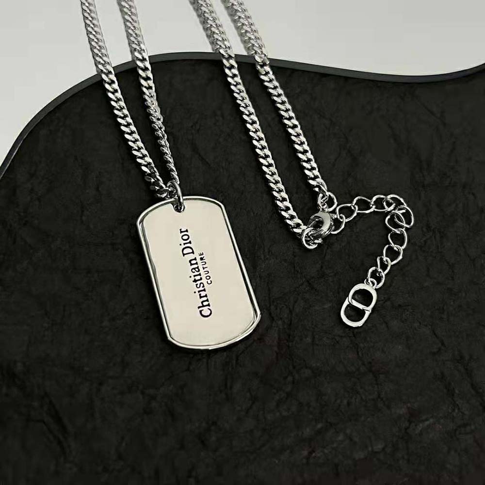 Dior Men CD Couture Plate Pendant Necklace Silver-Finish Brass (5)