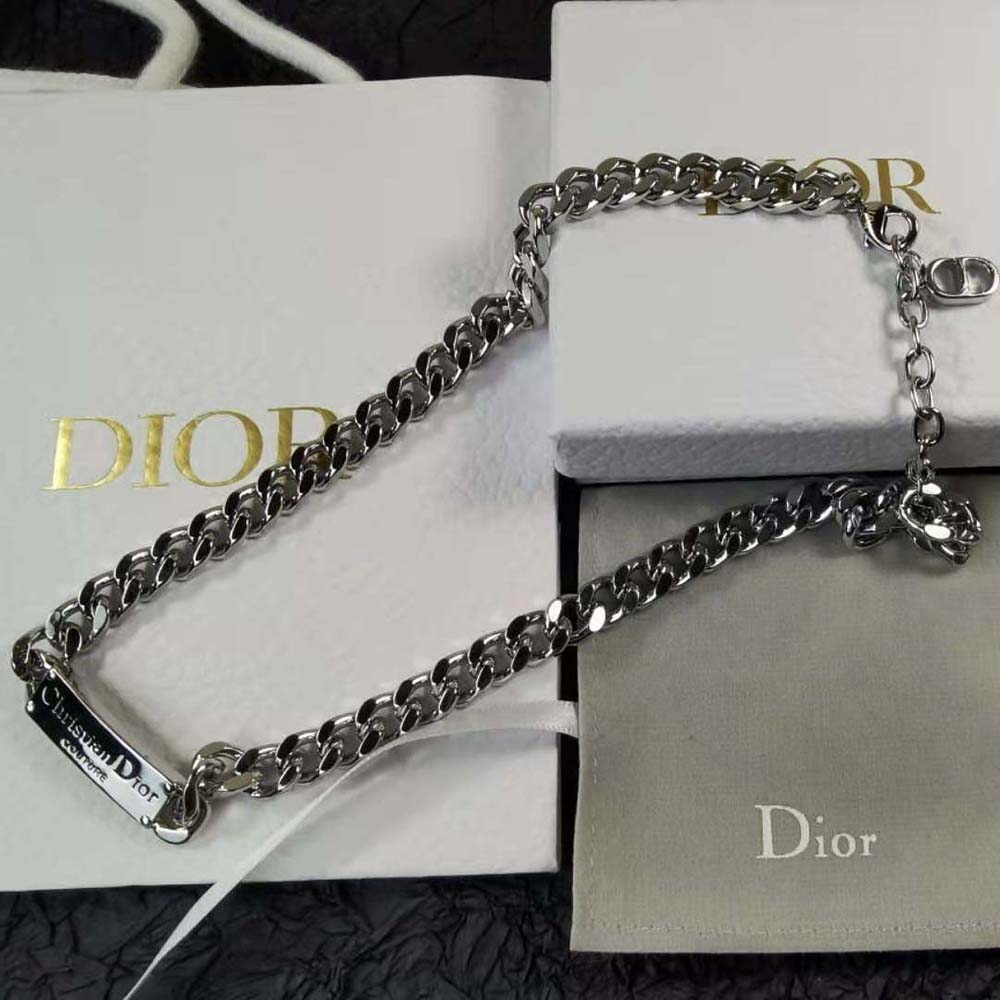 Dior Men Christian Dior Couture Chain Link Necklace Silver-Finish Brass (1)