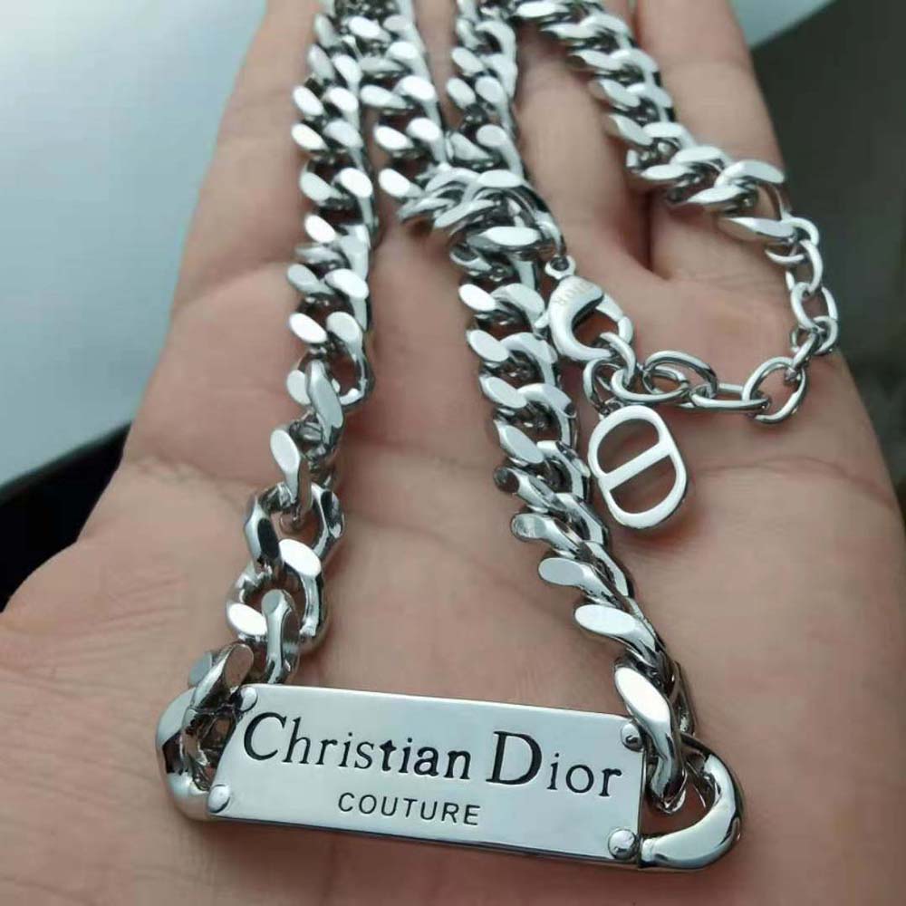 Dior Men Christian Dior Couture Chain Link Necklace Silver-Finish Brass (3)
