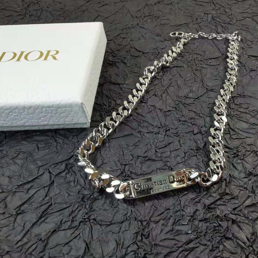 Dior Men Christian Dior Couture Chain Link Necklace Silver-Finish Brass (5)