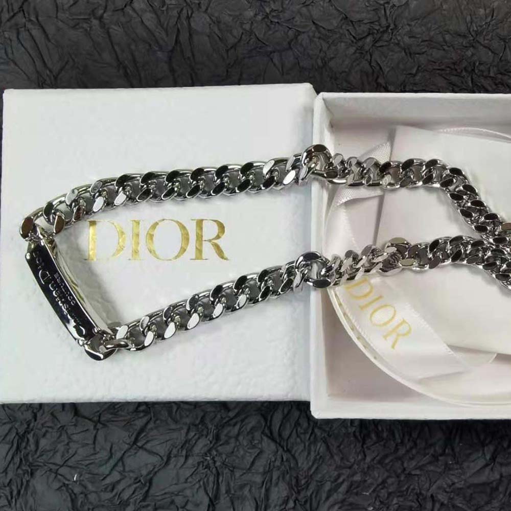 Dior Men Christian Dior Couture Chain Link Necklace Silver-Finish Brass (6)