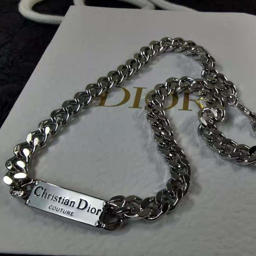 Dior Men Christian Dior Couture Chain Link Necklace Silver-Finish Brass (7)